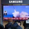 A TV screen shows a file image of North Korea's missile launch during a news program at Seoul Railway Station in Seoul, South Korea, Wednesday, April 8, 2026.