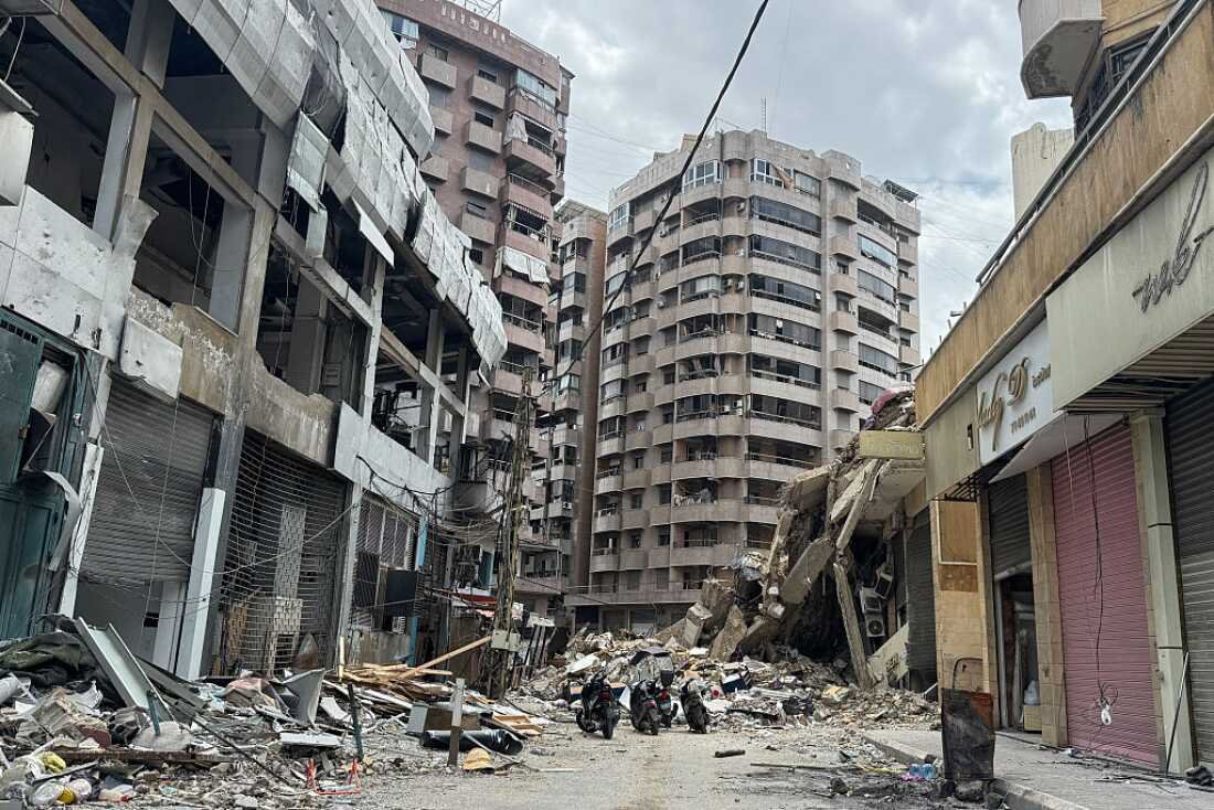 Damaged buildings are seen in the Haret Hreik neighborhood of Dahieh in Beirut's southern suburbs on April 19, 2026, after Israeli strikes and days after a 10-day ceasefire took effect at midnight on April 17.