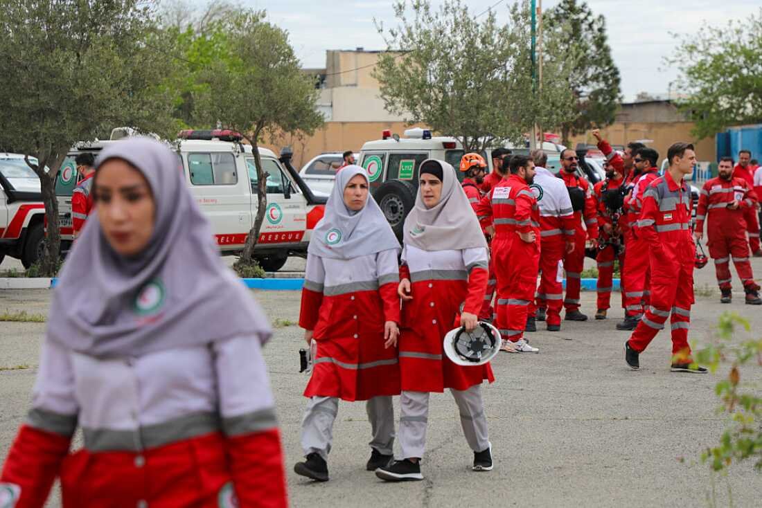 Iranian Red Crescent rescuers train during the US-Iran ceasefire at their training camp in southwest Tehran on April 19, 2026 in Tehran, Iran.