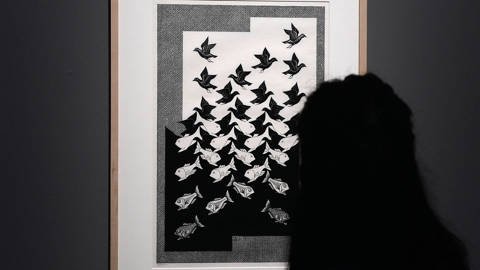 M.C. Escher art in museum.