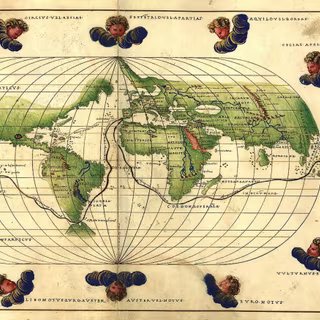 Mappemonde avec la route de Magellan et d’Elcano, Battista Agnese, Atlas nautique, 1544 © Battista Agnese, Wikimedia Commons, domaine public