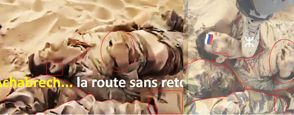 L'analyse de la disposition des corps, de la position de la main, et des traits du visage permet de retrouver la scène dont l'image trompeuse a été extraite.